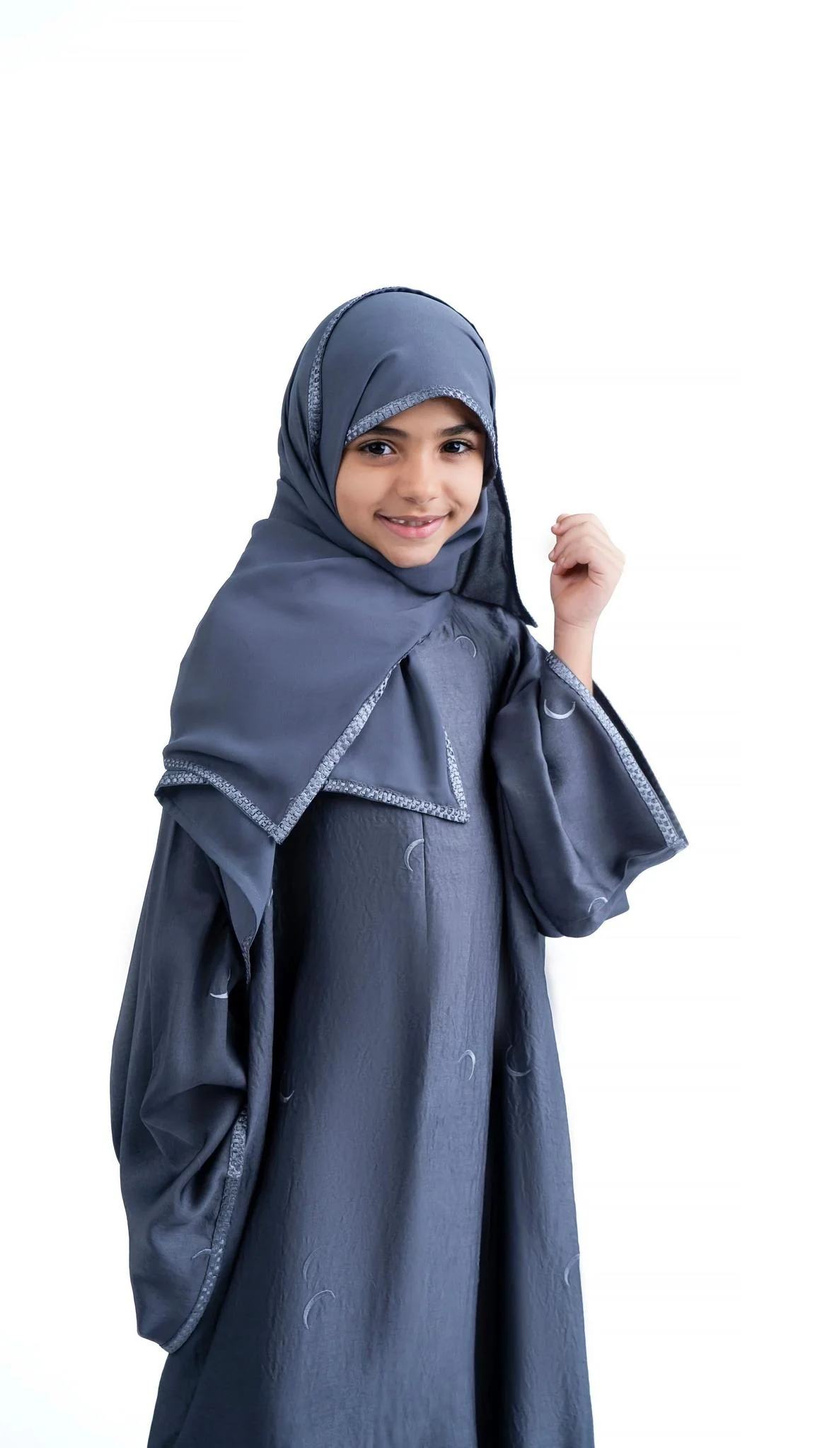 Grey Ahlam Prayer Abaya-Kids - Image 4