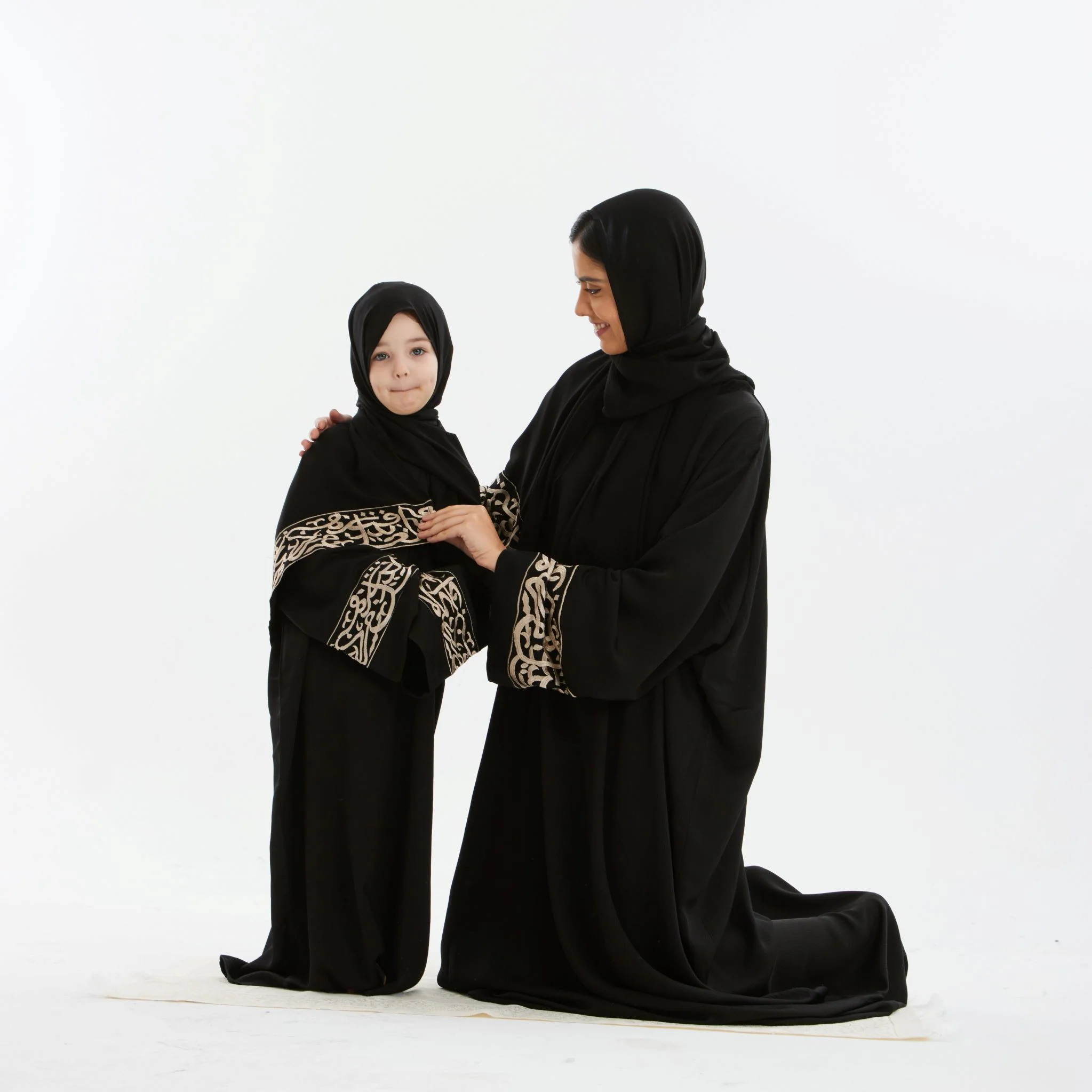 Black Layali Gold Prayer Abaya-Kids - Image 4