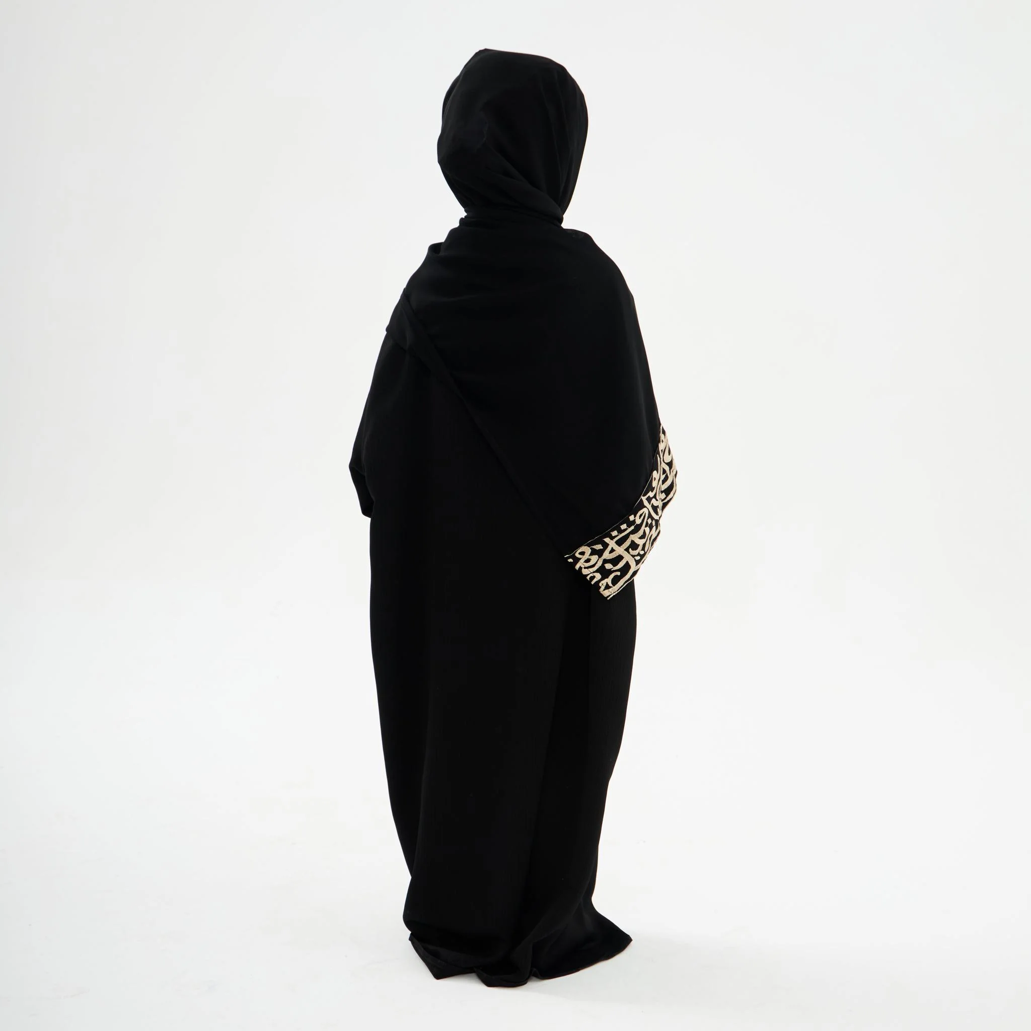 Black Layali Gold Prayer Abaya-Kids - Image 6