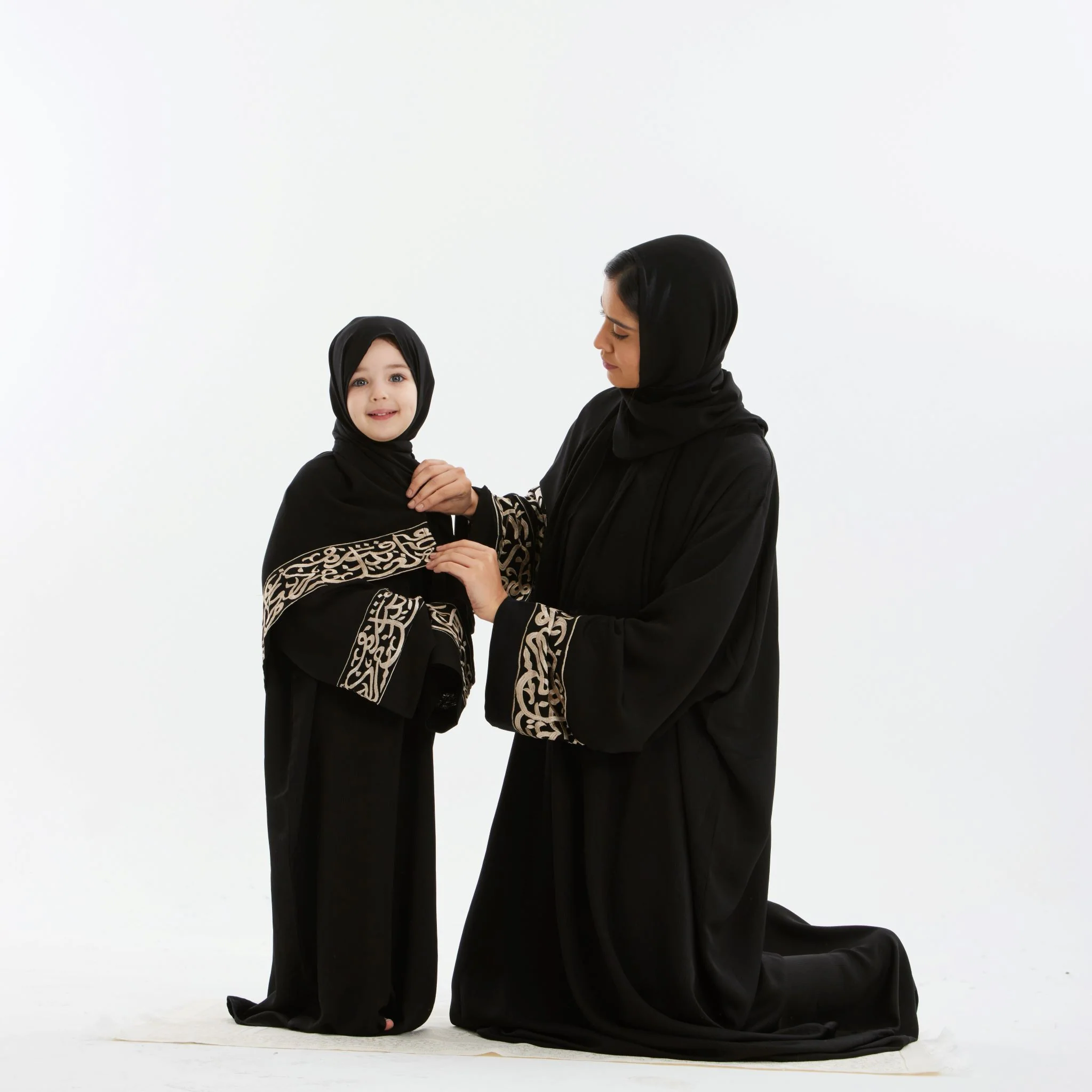 Black Layali Gold Prayer Abaya-Kids - Image 7