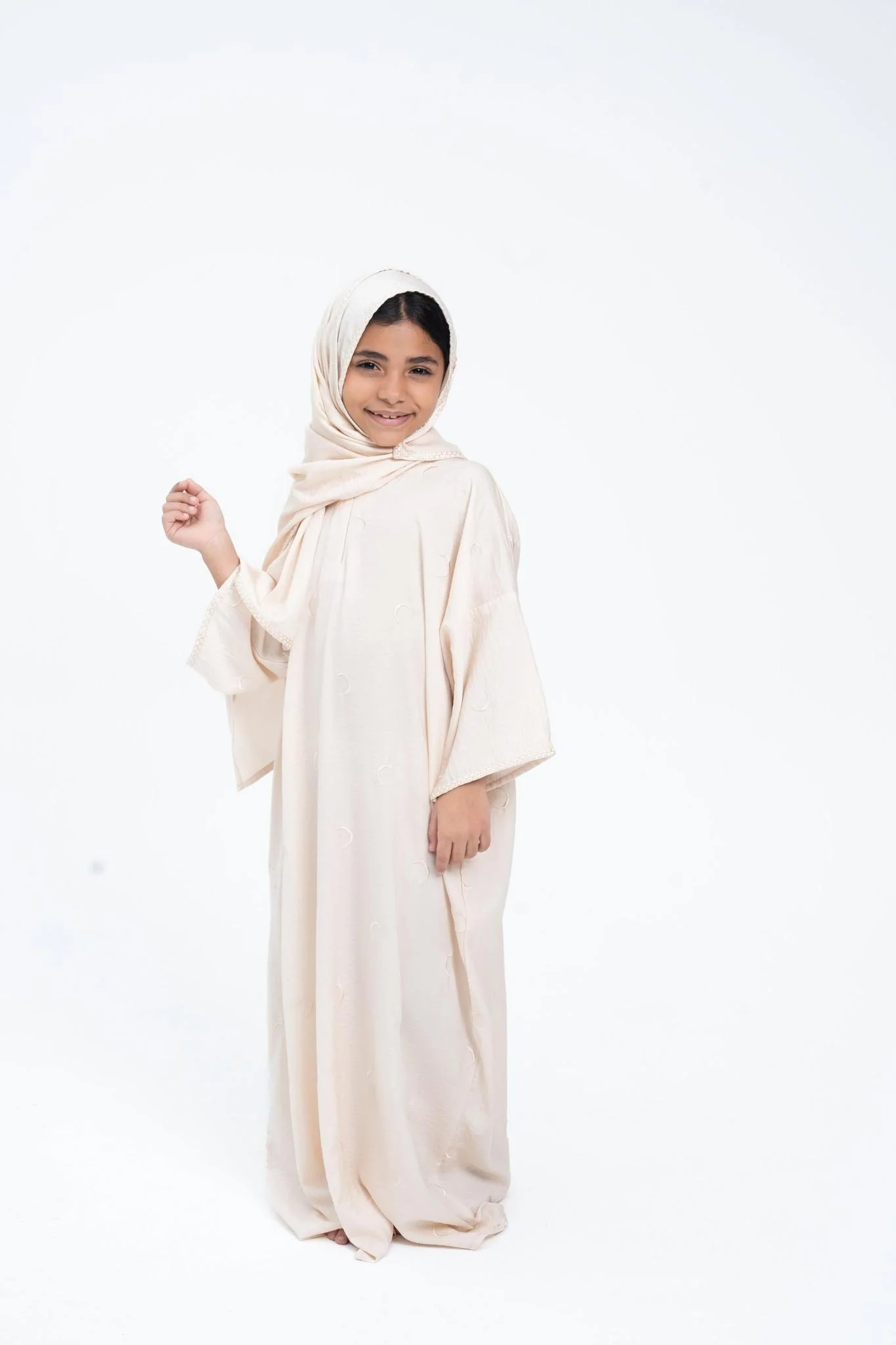 Cream Ahlam Prayer Abaya-Kids - Image 3