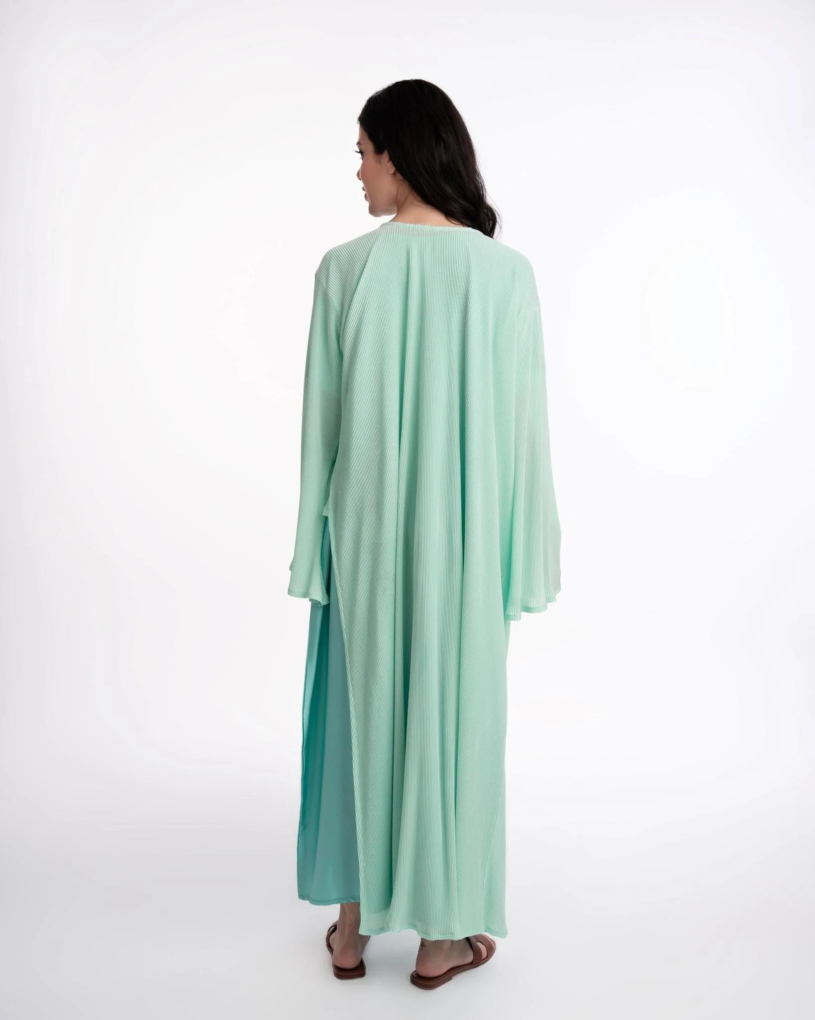 Dania Crinkle Asymmetric Abaya Turquoise - Image 3