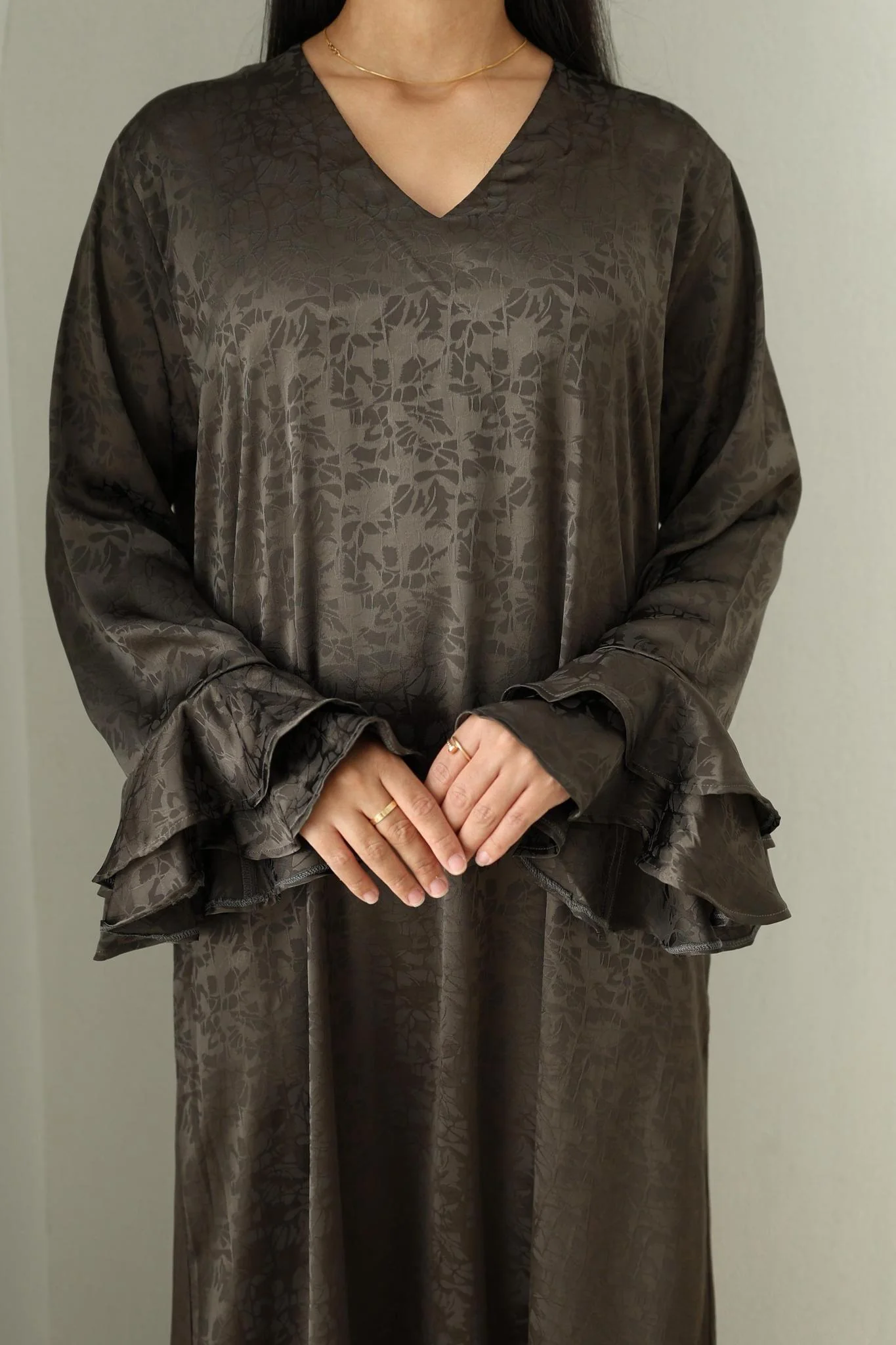 Jacquard Print Dress - Olive - Image 5