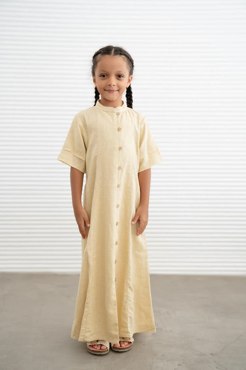 Kids Linen Button Down Dress- Butter Yellow