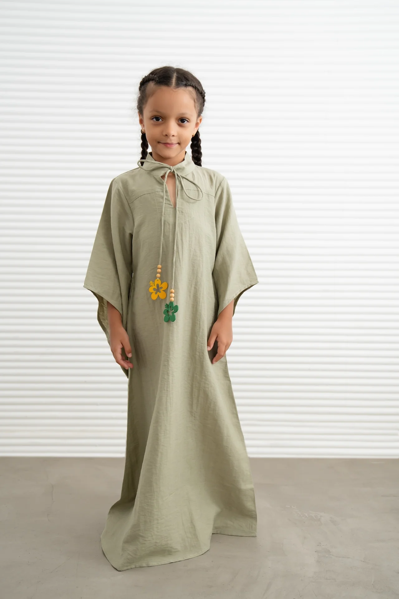 Kids Wide Sleeve Kaftan Dress - Matcha - Image 2