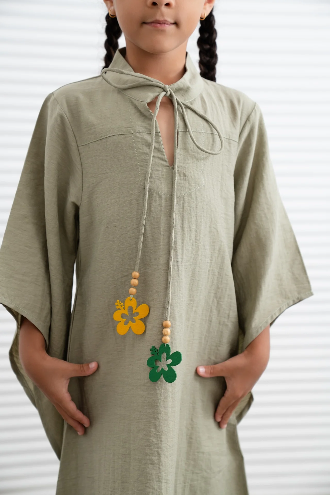 Kids Wide Sleeve Kaftan Dress - Matcha - Image 3