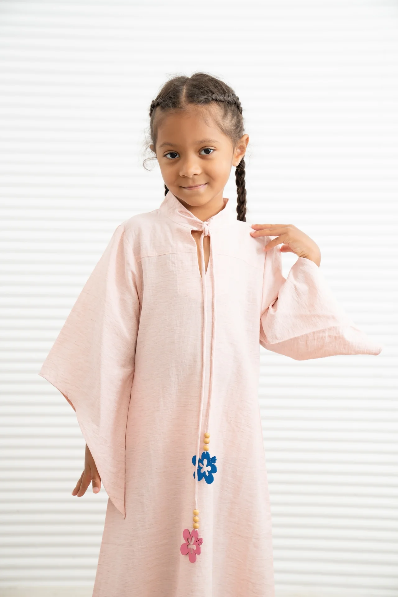 Kids Wide Sleeve Kaftan Dress - Rose