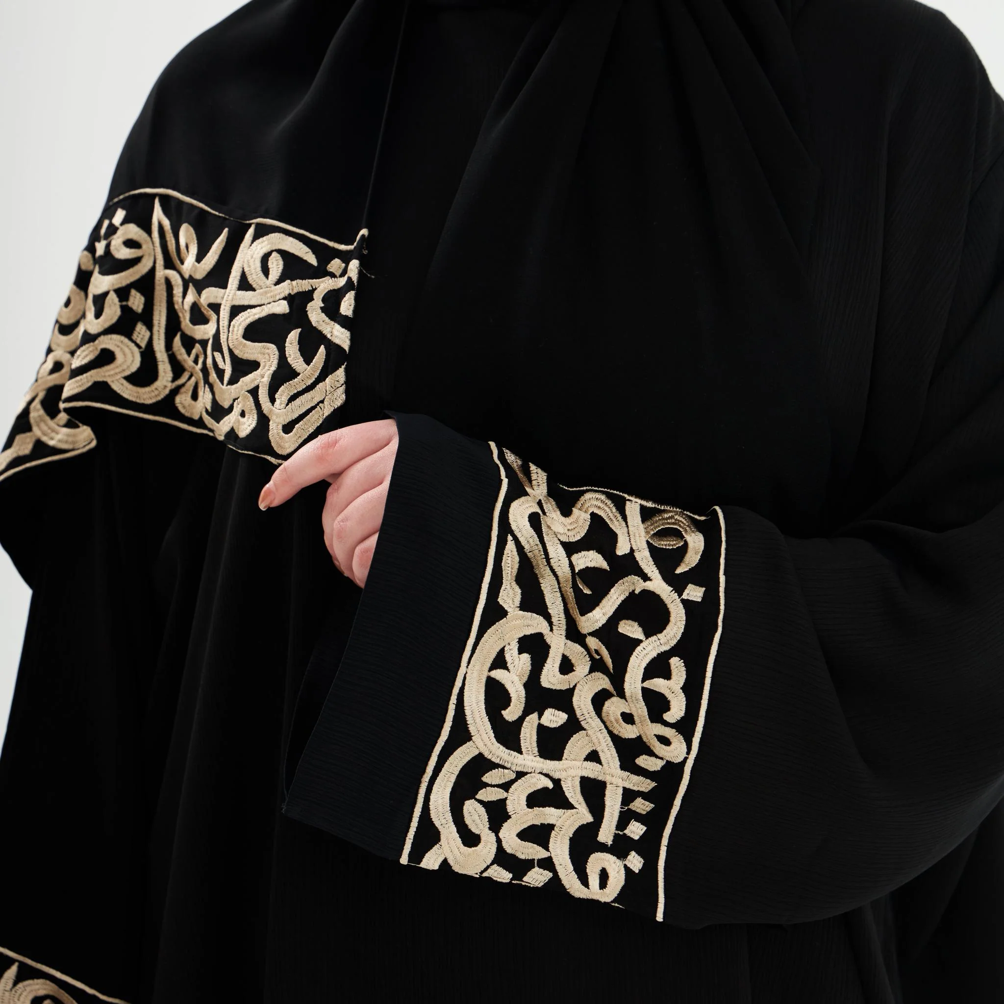 Black Layali Gold Prayer Abaya-Women - Image 3