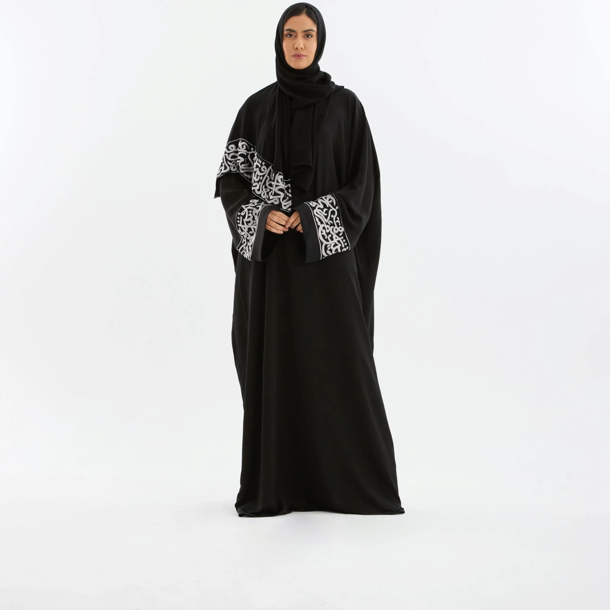 Black Layali Silver Prayer Abaya - Women - Image 4