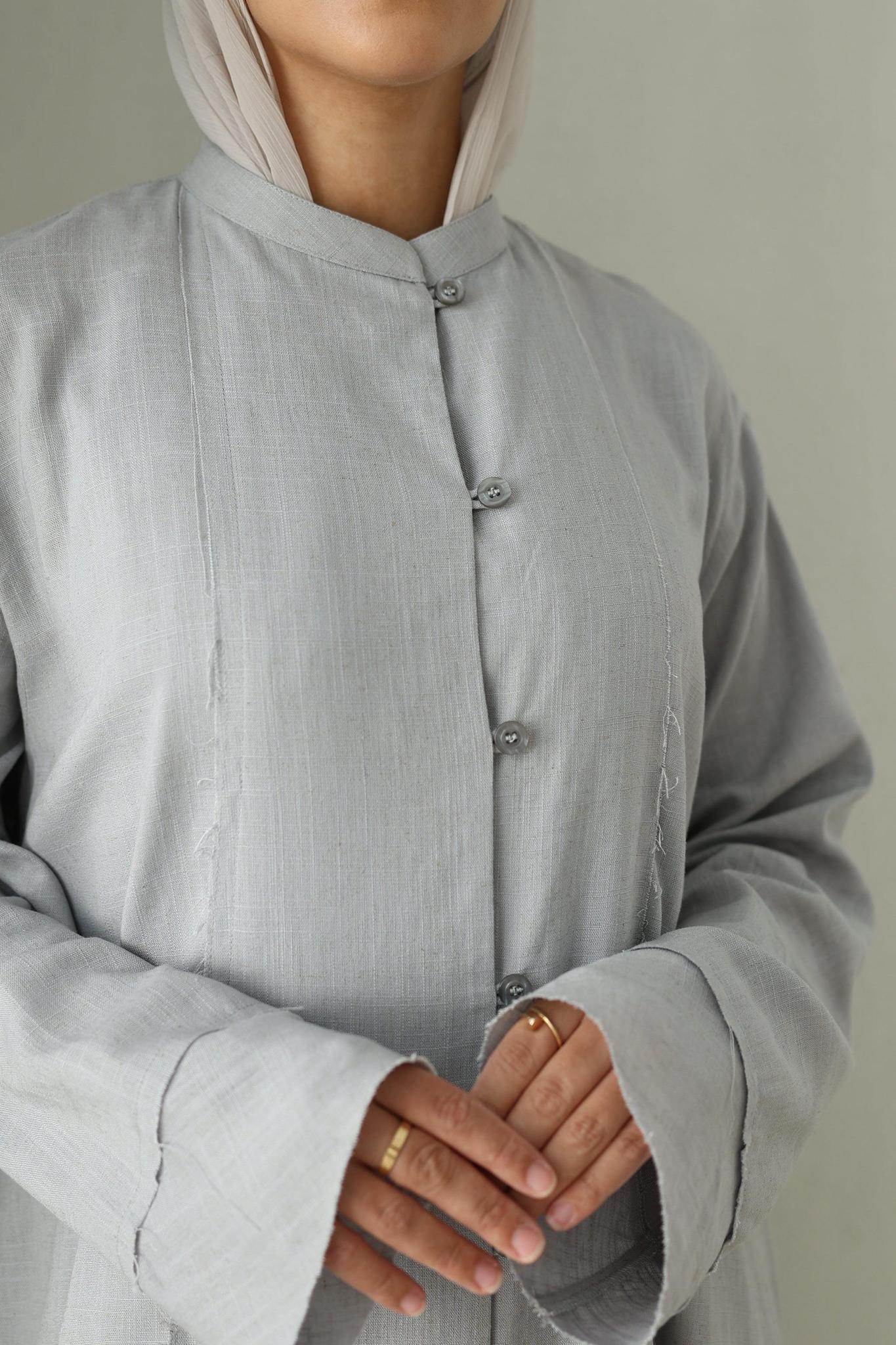 Linen Button Down Dress- Grey - Image 2