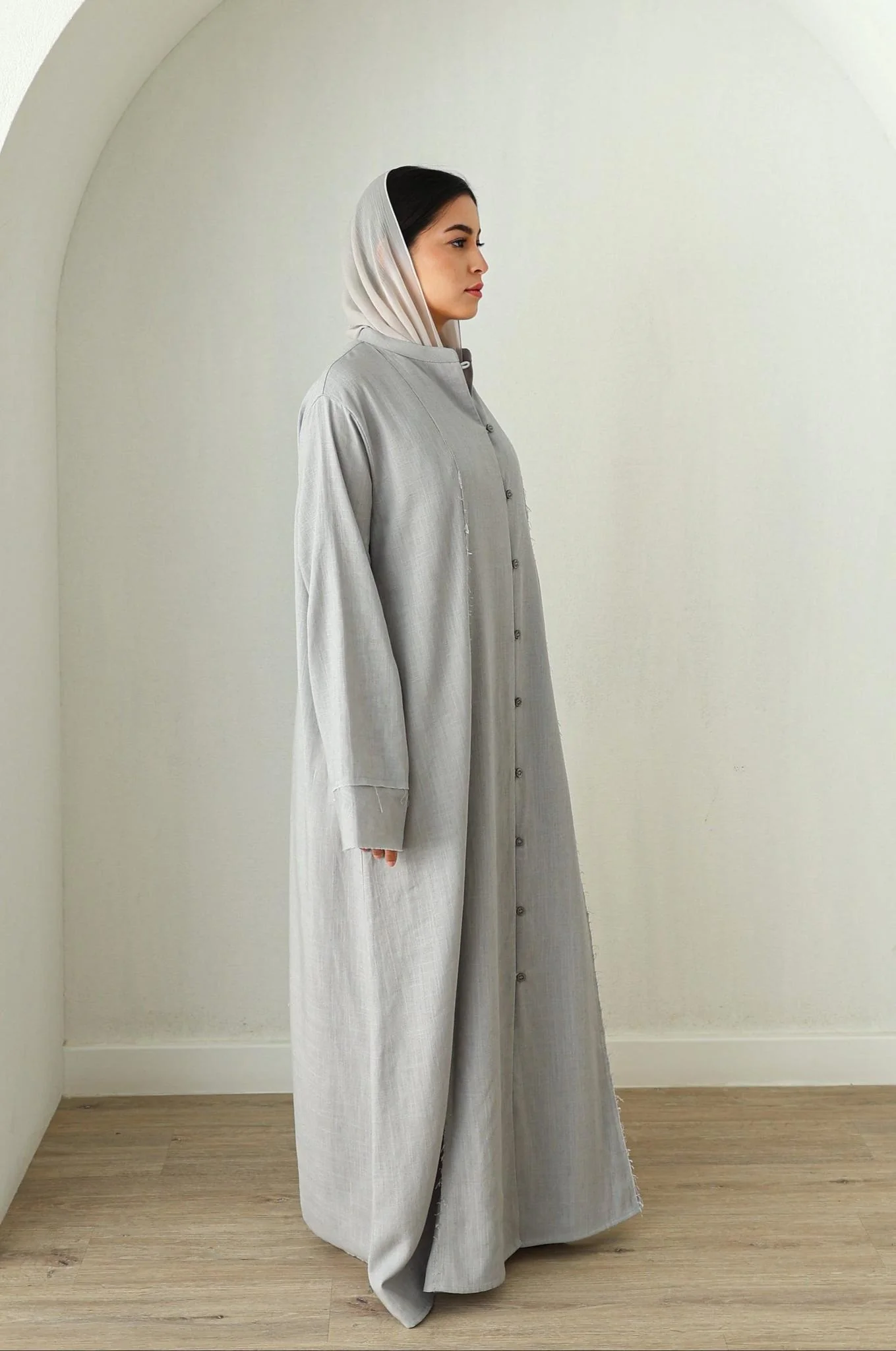 Linen Button Down Dress- Grey - Image 4