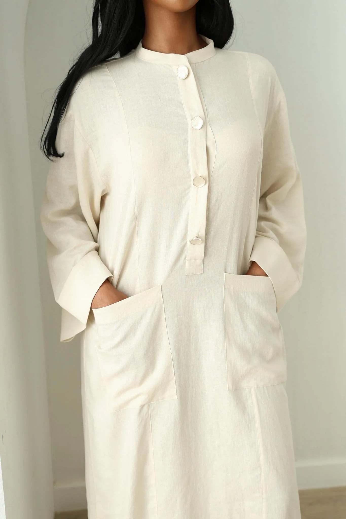 Linen Kaftan Dress- Cream - Image 2