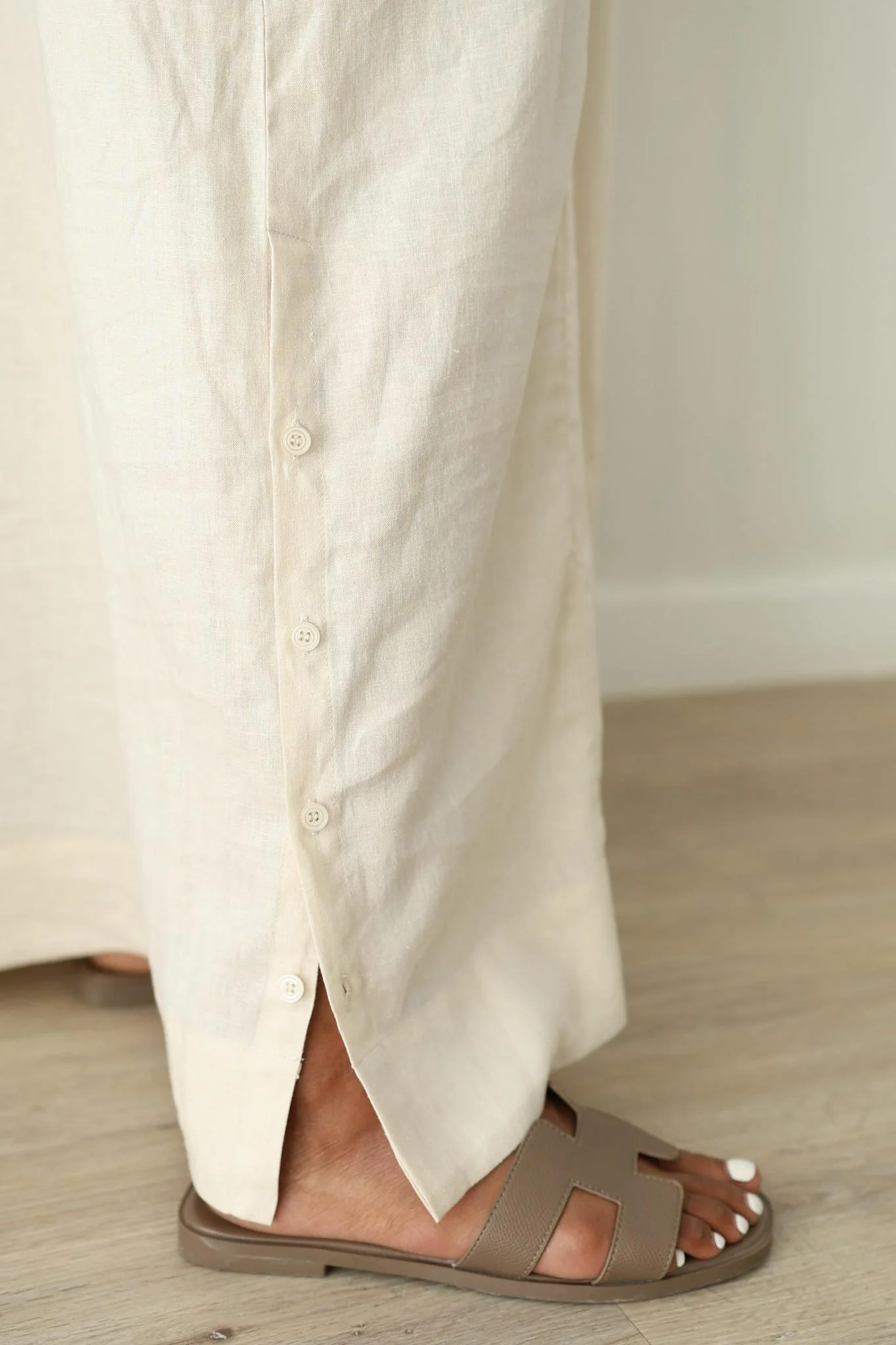 Linen Kaftan Dress- Cream - Image 3