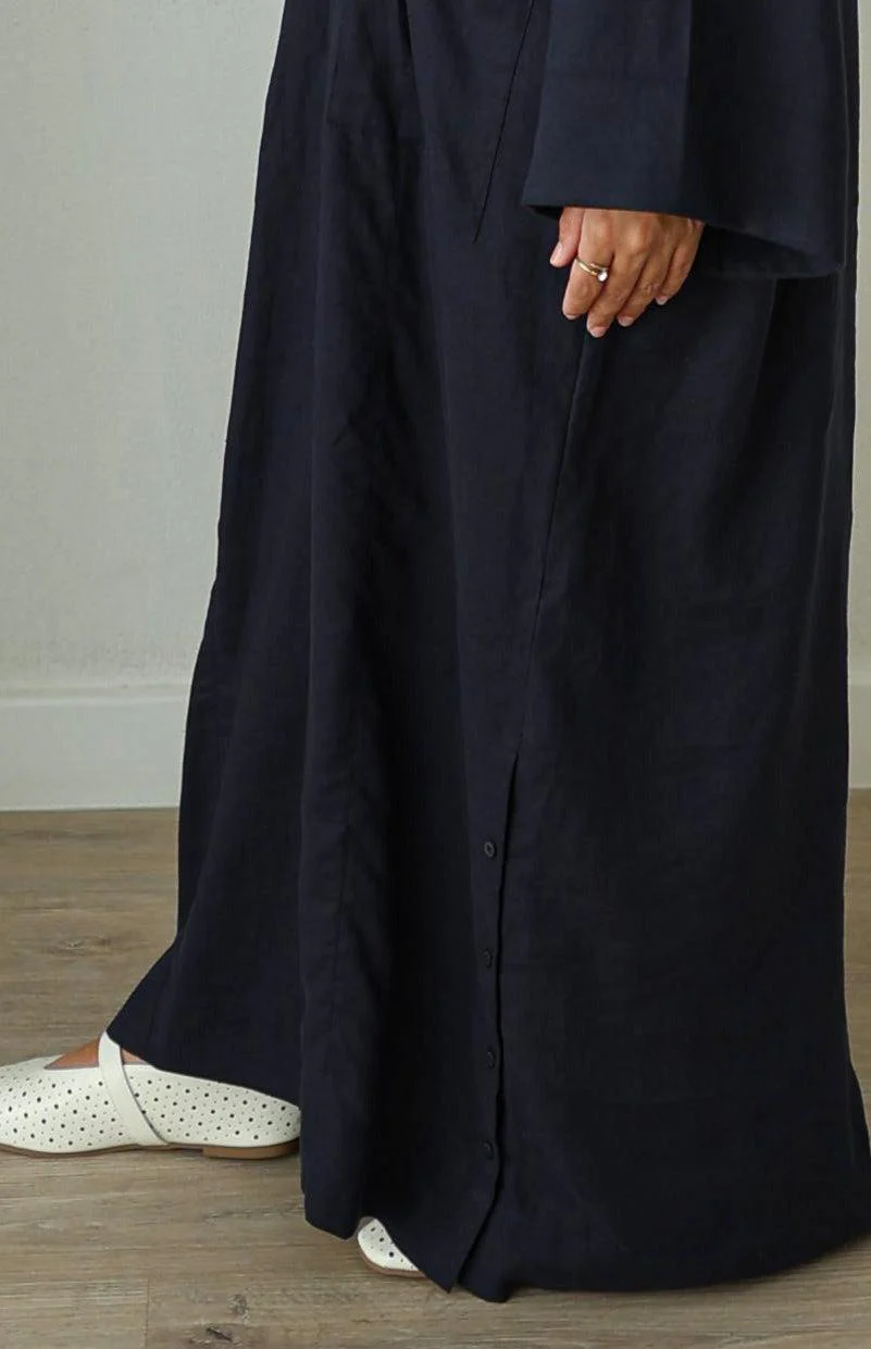 Linen Kaftan Dress- Navy - Image 2