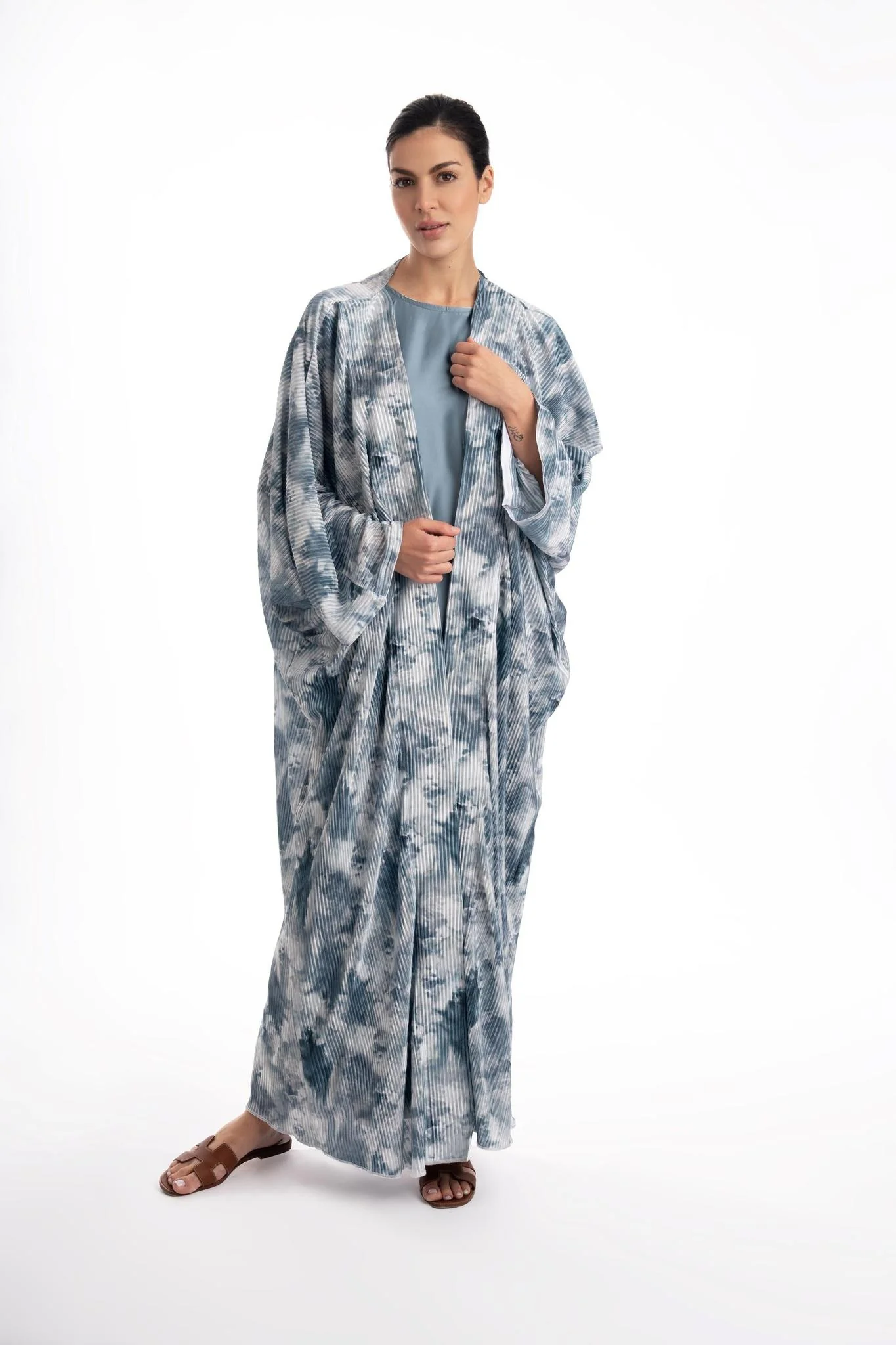 Ruba Printed Abaya - Blue - Image 3