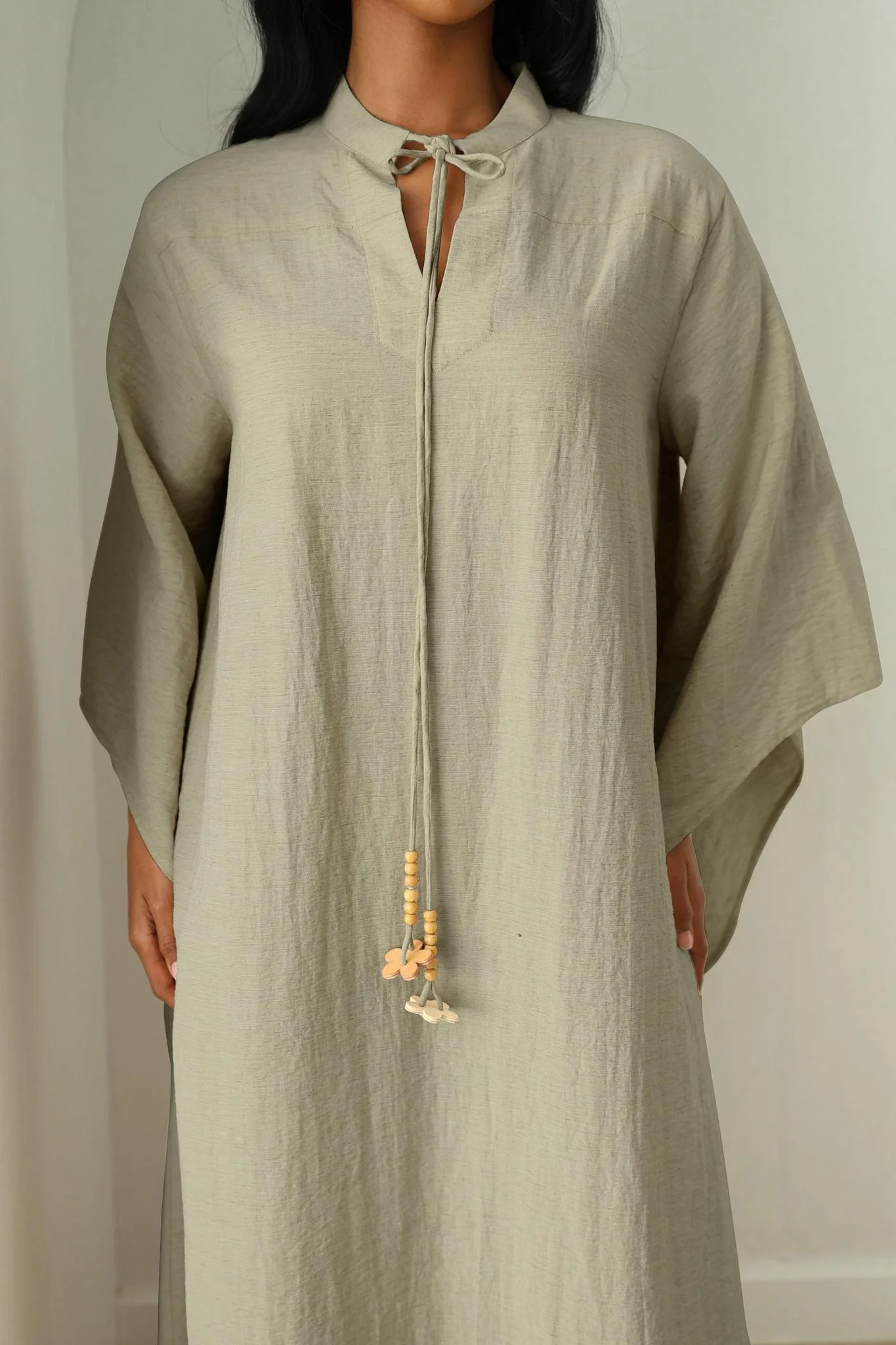 Wide Sleeve Kaftan Dress - Matcha - Image 3