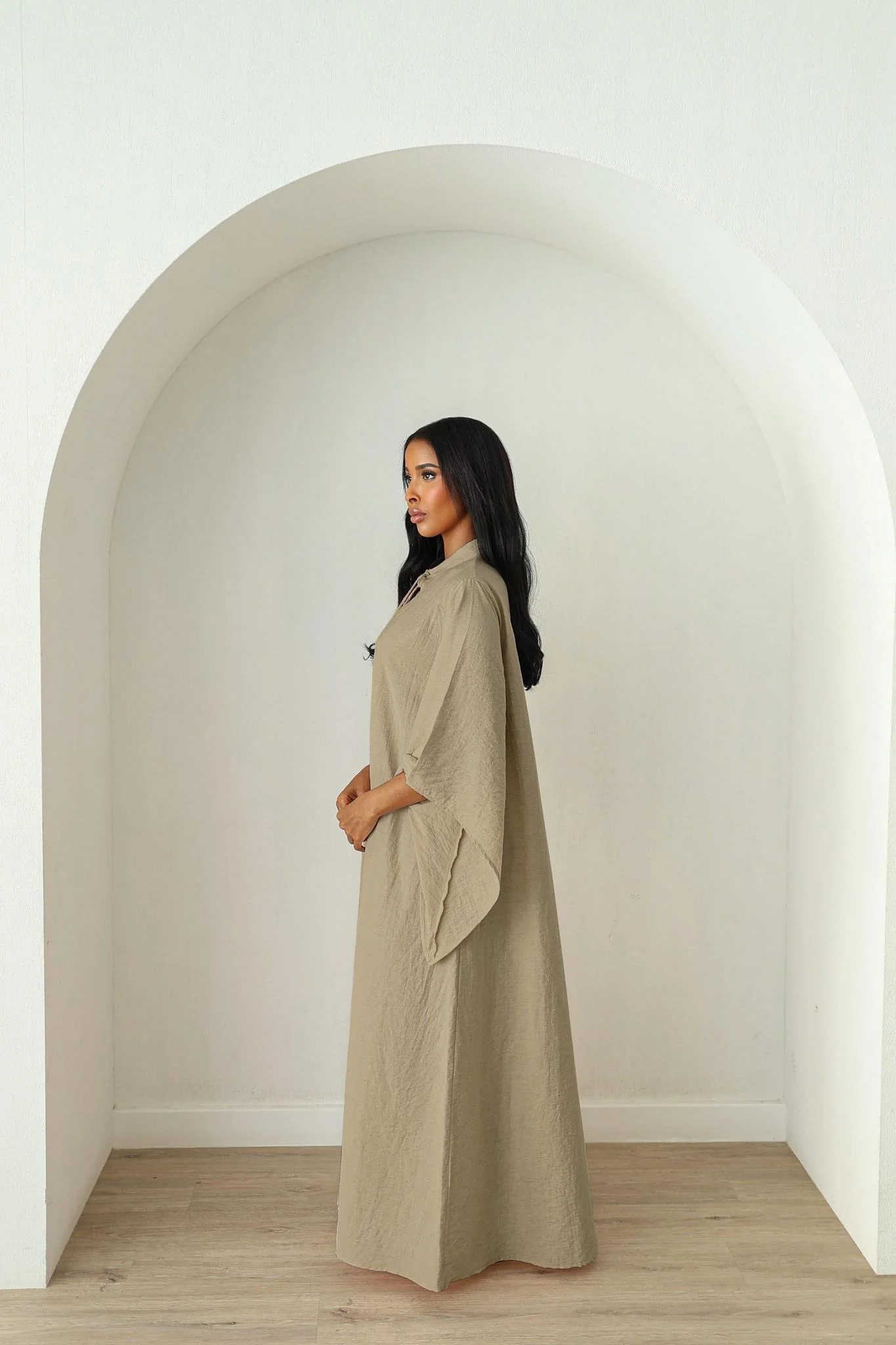 Wide Sleeve Kaftan Dress - Matcha - Image 4