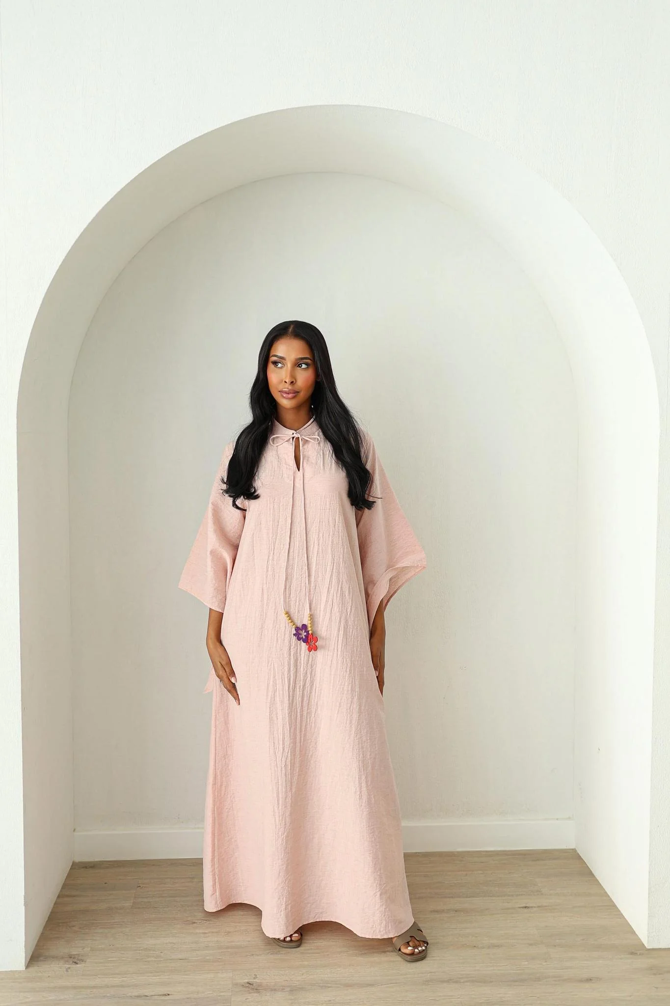 Wide Sleeve Kaftan Dress - Rose - Image 4