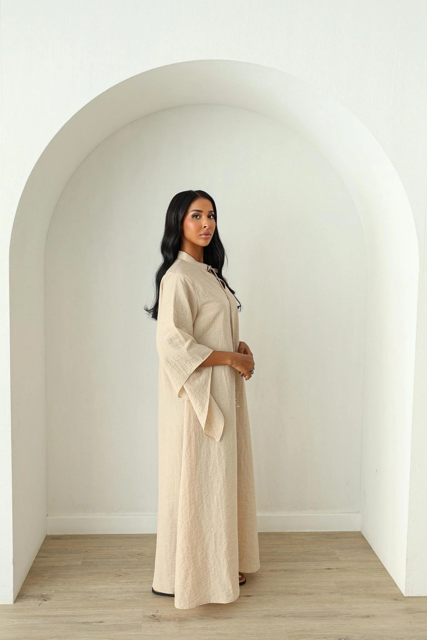 Wide Sleeve Kaftan Dress - Sand - Image 3